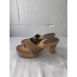 MIA Brown Wooden Heel Platform Leather Sandals Flip Flop 6 M Vintage Y2K